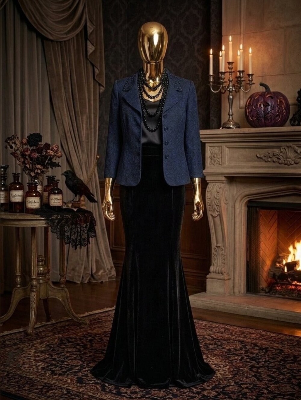 Tahari Dark Navy Paisley Jacquard Studded-Collar Blazer